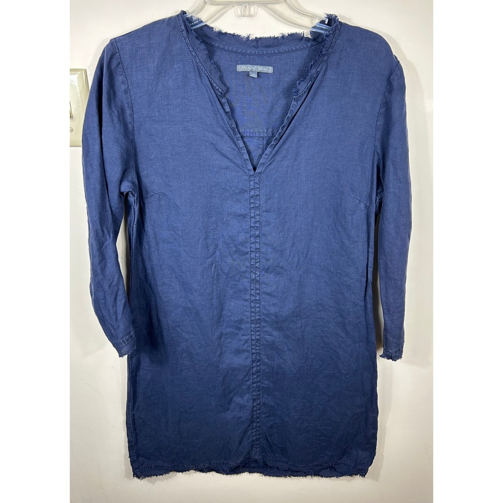 Michael Stars Linen Tunic Dress M Blue Raw Edge Slub Coastal Capsule Minimalist